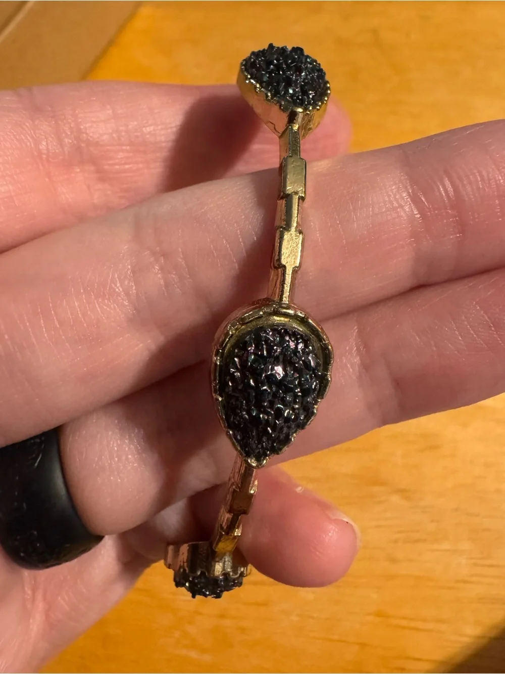 Gold Tone Faux Druzy Bangle Bracelet